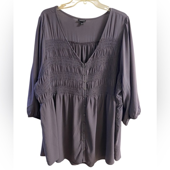 torrid Tops - Torrid Grey V Neck Button Front Tunic Top 4X